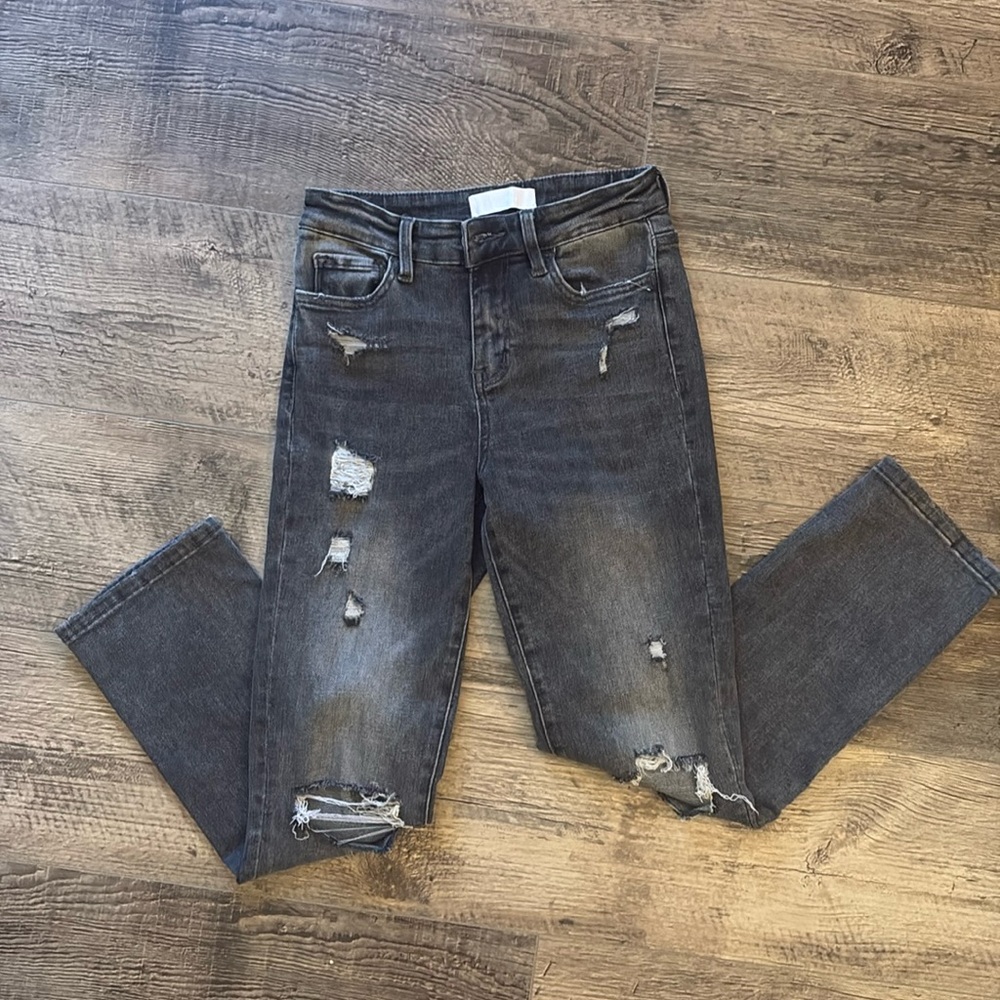 VERVET Distressed Gray Wash Slim Straight Leg Jeans — size 25